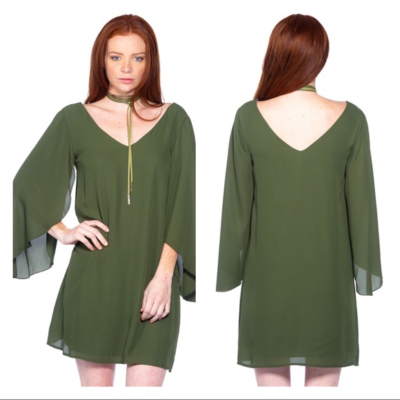 SALES ❗️Angel Olive Bell Sleeve Shift Dress - Picture 7 of 7